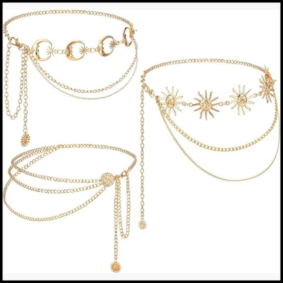 Gold Plated Metal Layered Waist Chain Trio Adjustable Belt Set main image 3
